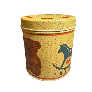 Vtg 70s Teddy Bear & Rocking Horse Mixed Nuts Tin Century Resources Columbus OH